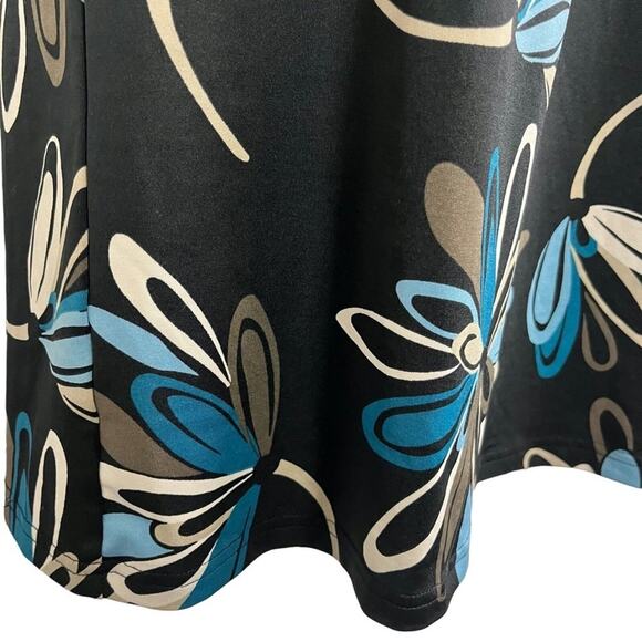 Ann Taylor Loft Blue Black Floral Shift Style Jersey Knit Stretch Dress sz Small - Picture 10 of 16